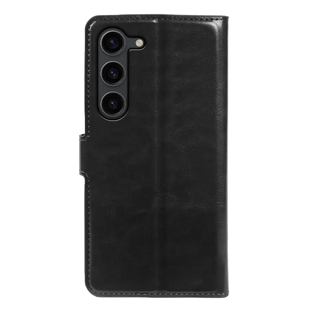For Samsung Galaxy S23+ Wallet Case Crazy Horse Texture Leather Flip Phone Cover with Magnetic Closure - Black - 7