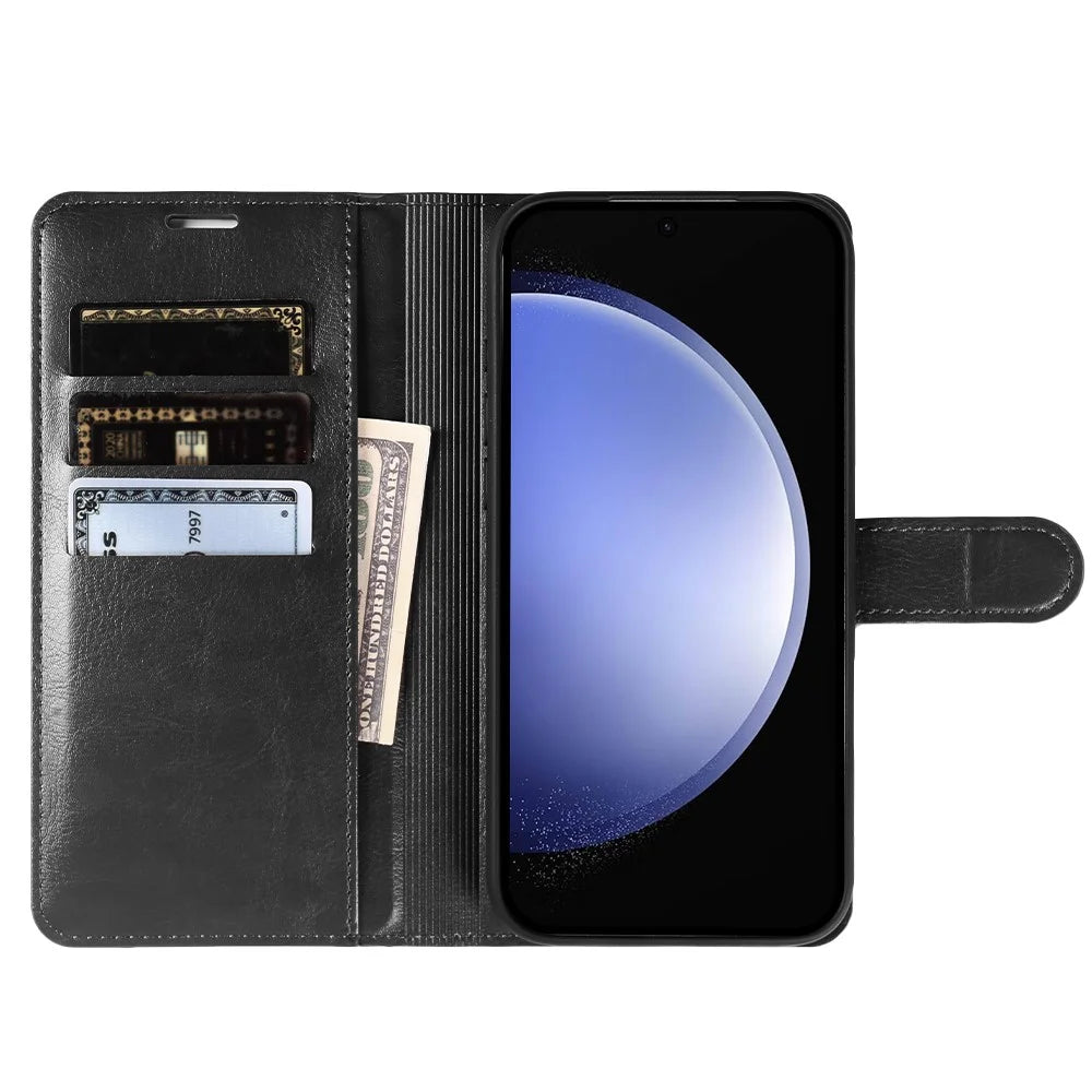 For Samsung Galaxy S23 FE Wallet Case Crazy Horse Texture Leather Flip Phone Cover with Magnetic Closure - Black - 2