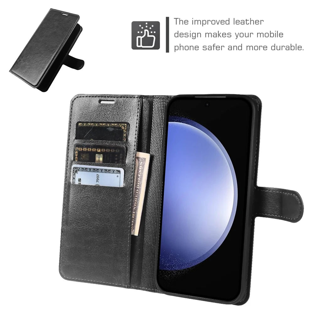 For Samsung Galaxy S23 FE Wallet Case Crazy Horse Texture Leather Flip Phone Cover with Magnetic Closure - Black - 3