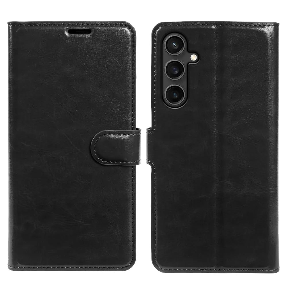 For Samsung Galaxy S23 FE Wallet Case Crazy Horse Texture Leather Flip Phone Cover with Magnetic Closure - Black - 5