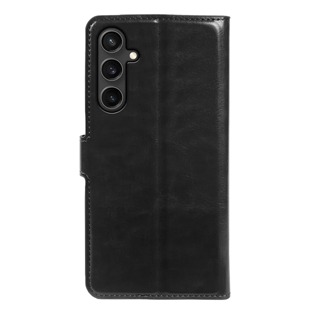 For Samsung Galaxy S23 FE Wallet Case Crazy Horse Texture Leather Flip Phone Cover with Magnetic Closure - Black - 7