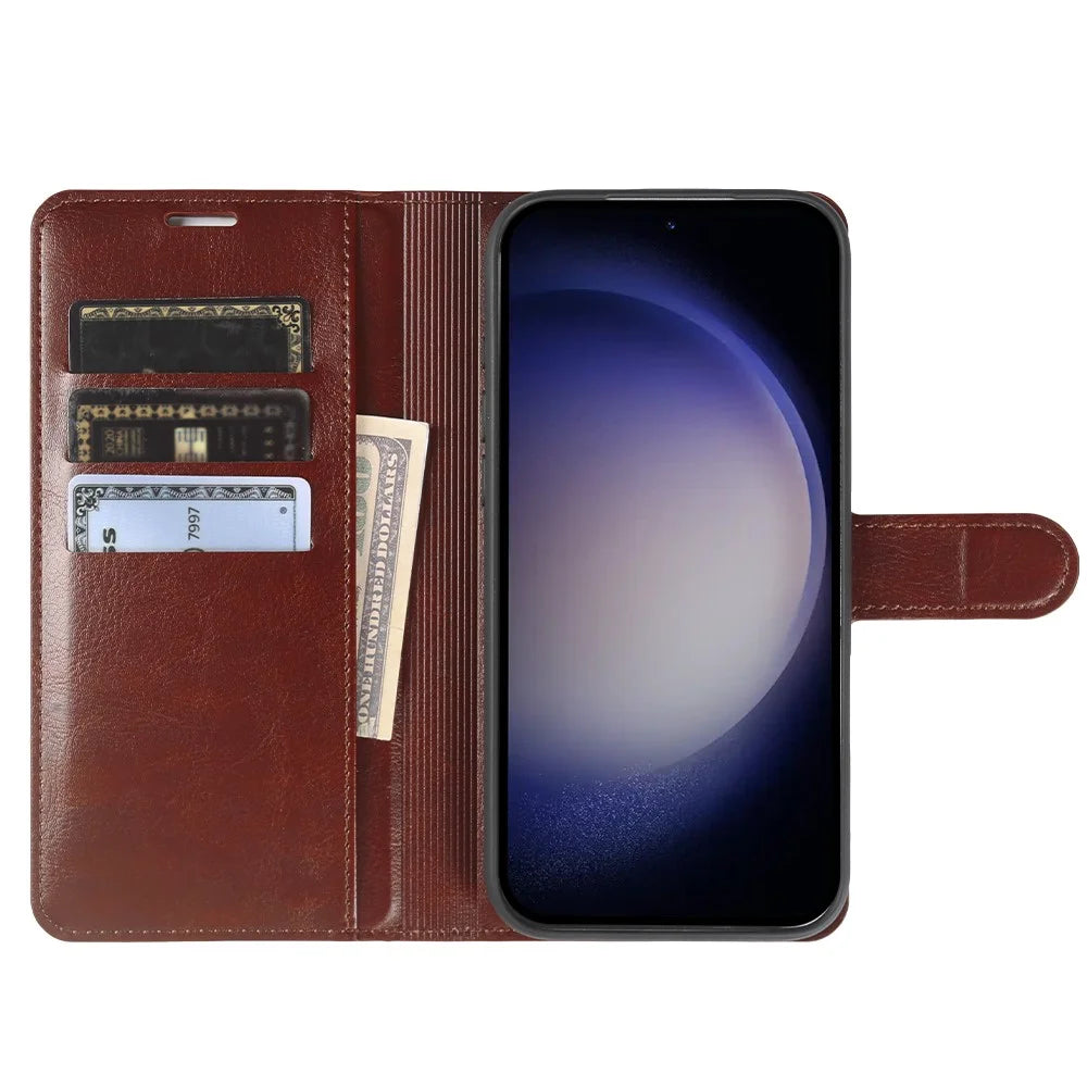 For Samsung Galaxy S23 Wallet Case Crazy Horse Texture Leather Flip Phone Cover with Magnetic Closure - Brown - 2