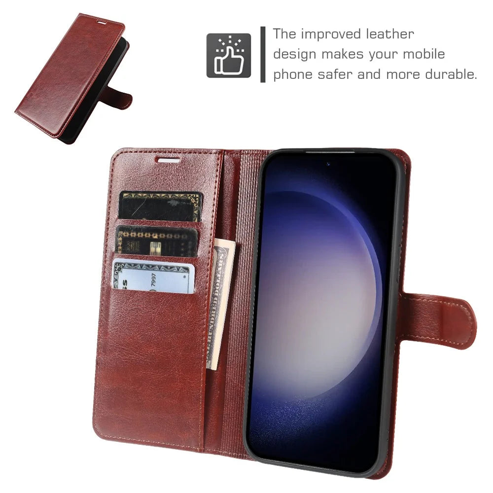 For Samsung Galaxy S23 Wallet Case Crazy Horse Texture Leather Flip Phone Cover with Magnetic Closure - Brown - 3