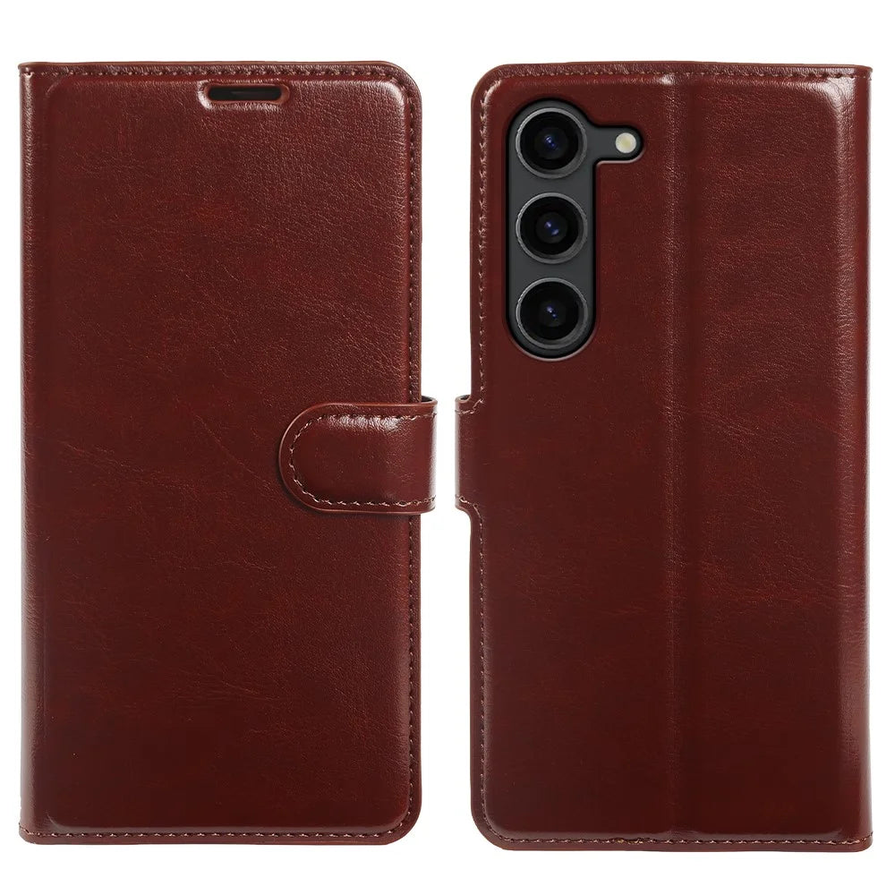For Samsung Galaxy S23 Wallet Case Crazy Horse Texture Leather Flip Phone Cover with Magnetic Closure - Brown - 5