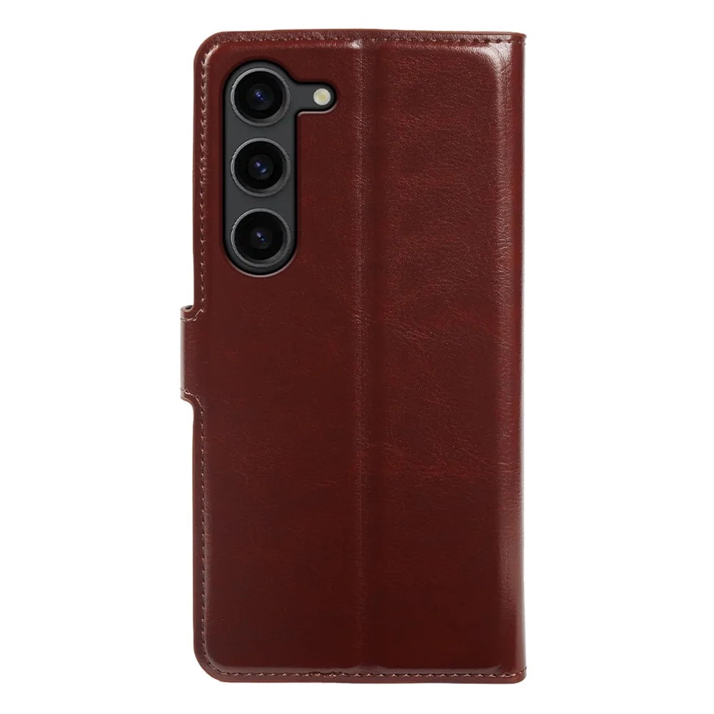 For Samsung Galaxy S23 Wallet Case Crazy Horse Texture Leather Flip Phone Cover with Magnetic Closure - Brown - 7