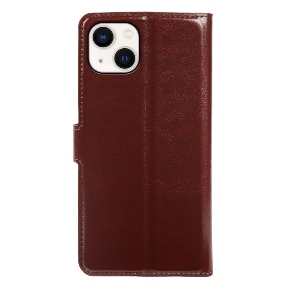 For iPhone 13 Wallet Case Crazy Horse Texture Leather Flip Phone Cover with Magnetic Closure - Brown - 7