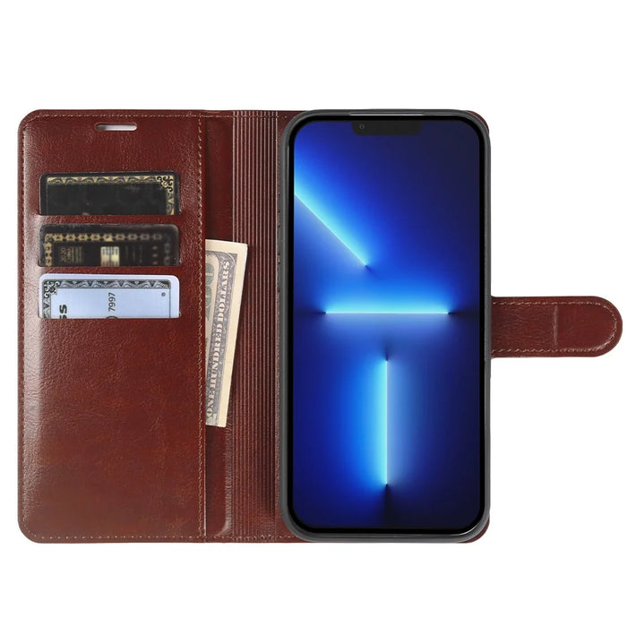 For iPhone 13 Pro Wallet Case Crazy Horse Texture Leather Flip Phone Cover with Magnetic Closure - Brown - 2