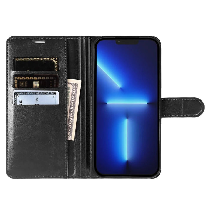 For iPhone 13 Pro Max Wallet Case Crazy Horse Texture Leather Flip Phone Cover with Magnetic Closure - Black - 2