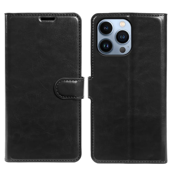 For iPhone 13 Pro Max Wallet Case Crazy Horse Texture Leather Flip Phone Cover with Magnetic Closure - Black - 5