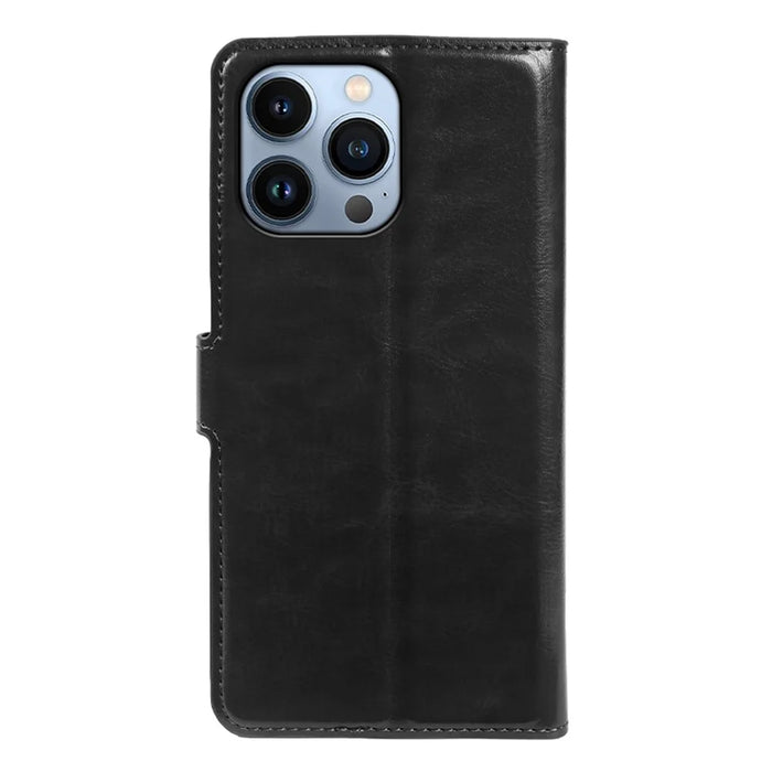 For iPhone 13 Pro Max Wallet Case Crazy Horse Texture Leather Flip Phone Cover with Magnetic Closure - Black - 7