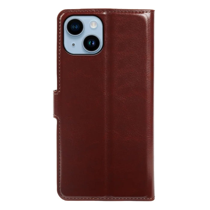 For iPhone 14 Plus Wallet Case Crazy Horse Texture Leather Flip Phone Cover with Magnetic Closure - Brown - 7