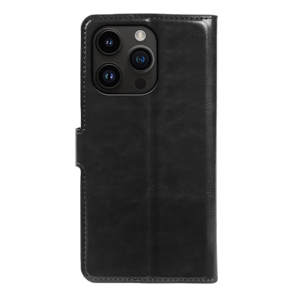 For iPhone 14 Pro Wallet Case Crazy Horse Texture Leather Flip Phone Cover with Magnetic Closure - Black - 7