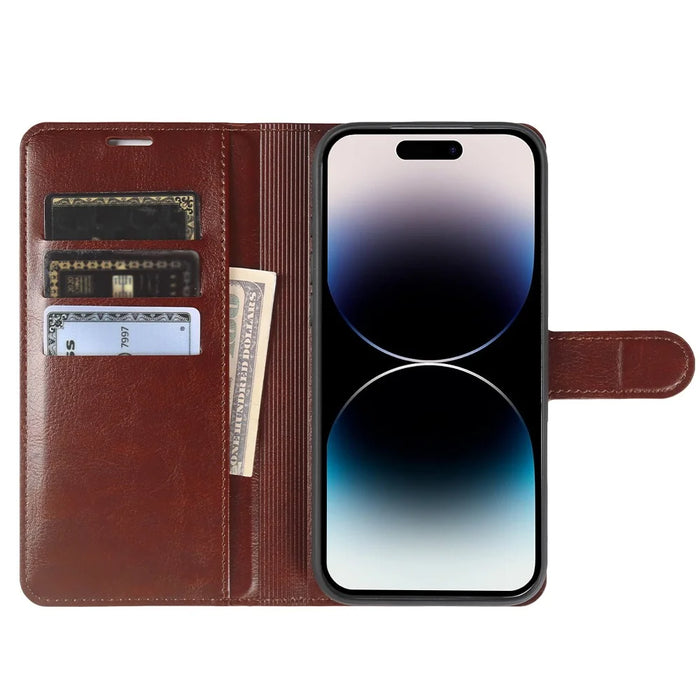 For iPhone 14 Pro Max Wallet Case Crazy Horse Texture Leather Flip Phone Cover with Magnetic Closure - Brown - 2