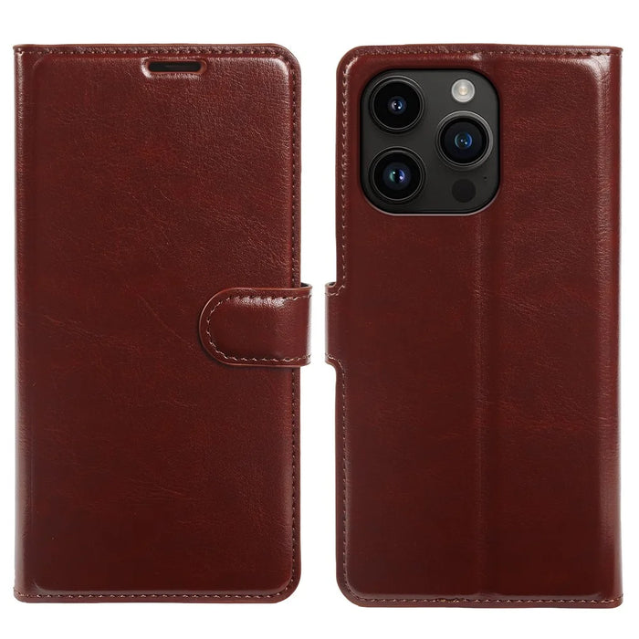 For iPhone 14 Pro Max Wallet Case Crazy Horse Texture Leather Flip Phone Cover with Magnetic Closure - Brown - 5