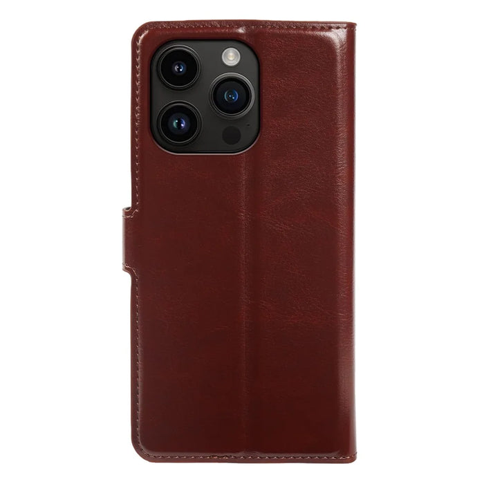 For iPhone 14 Pro Max Wallet Case Crazy Horse Texture Leather Flip Phone Cover with Magnetic Closure - Brown - 7