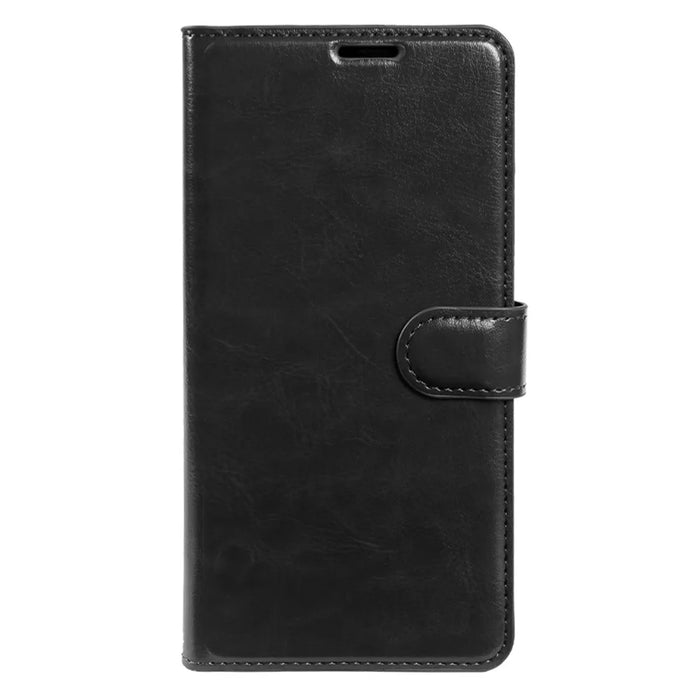 For iPhone 15 Wallet Case Crazy Horse Texture Leather Flip Phone Cover with Magnetic Closure - Black - 6