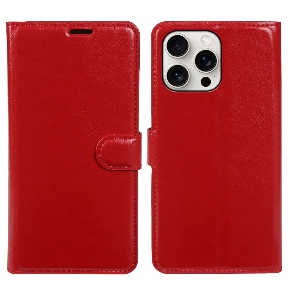 For iPhone 15 Pro Wallet Case Crazy Horse Texture Leather Flip Phone Cover with Magnetic Closure - Red - 5