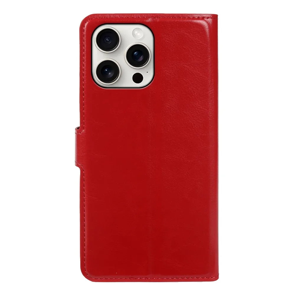 For iPhone 15 Pro Wallet Case Crazy Horse Texture Leather Flip Phone Cover with Magnetic Closure - Red - 7
