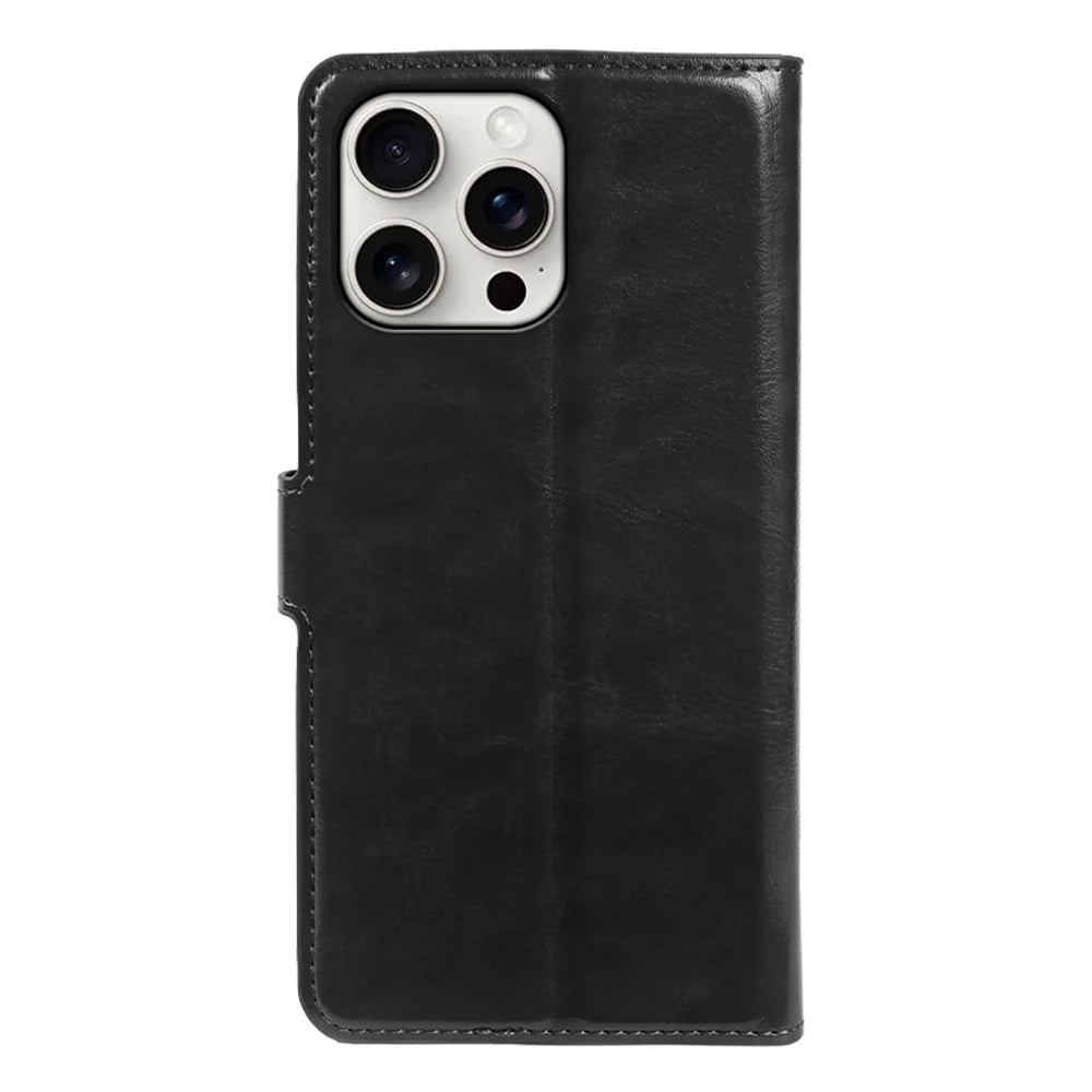 For iPhone 15 Pro Max Wallet Case Crazy Horse Texture Leather Flip Phone Cover with Magnetic Closure - Black - 7