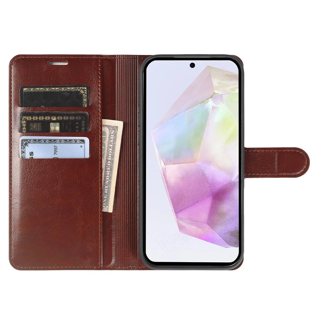 For Samsung Galaxy A35 5G Wallet Case Crazy Horse Texture Leather Flip Phone Cover with Magnetic Closure - Brown - 2