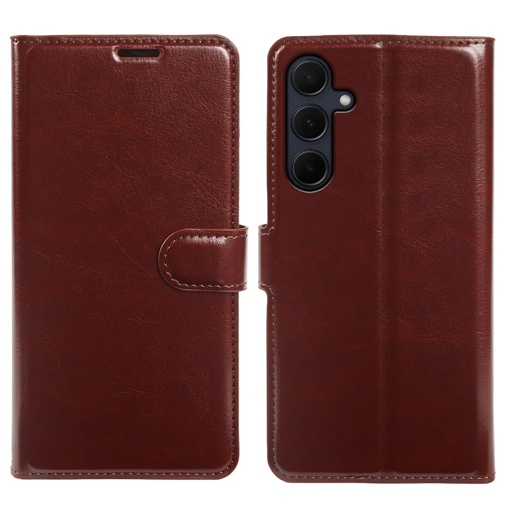 For Samsung Galaxy A35 5G Wallet Case Crazy Horse Texture Leather Flip Phone Cover with Magnetic Closure - Brown - 5