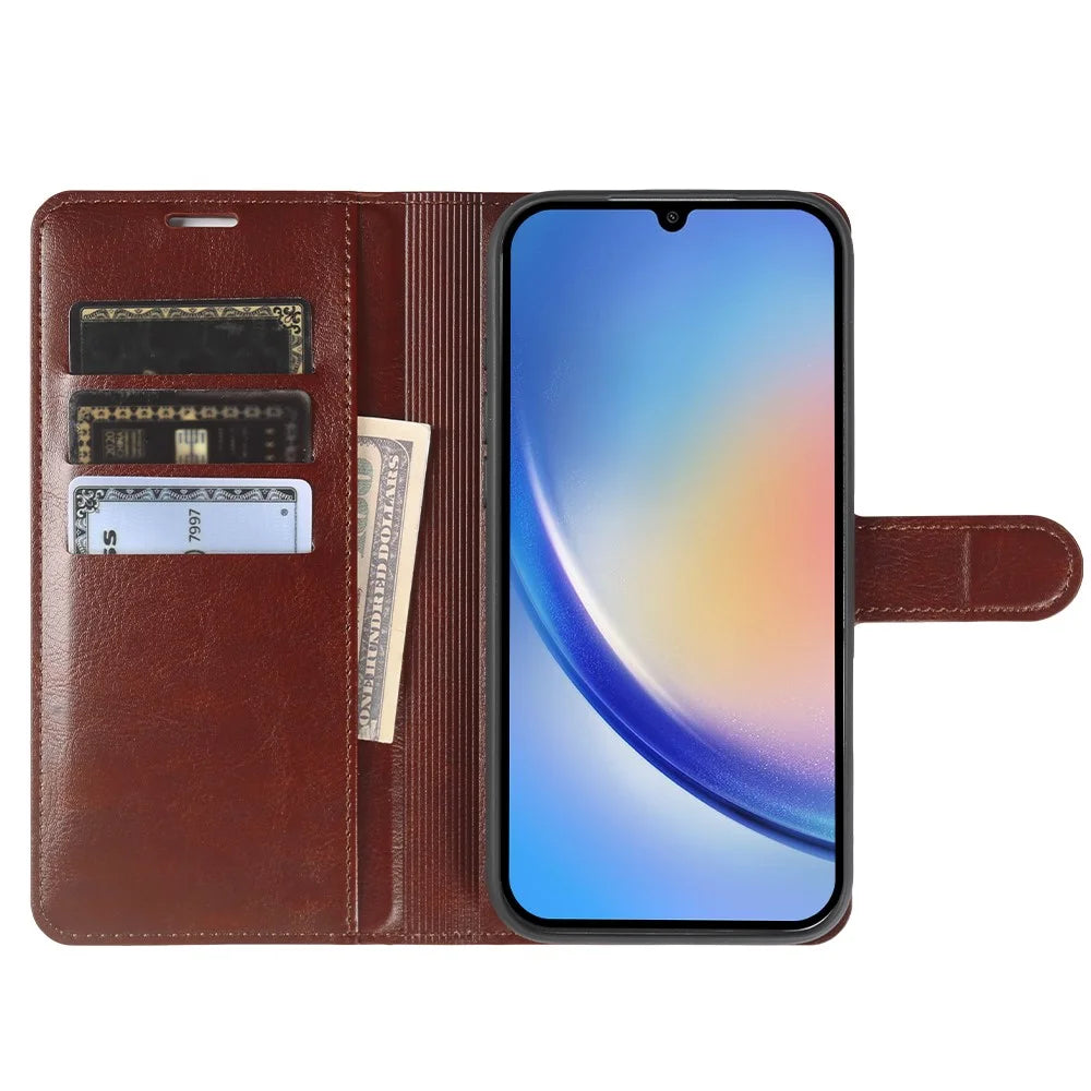 For Samsung Galaxy A34 5G Wallet Case Crazy Horse Texture Leather Flip Phone Cover with Magnetic Closure - Brown - 2