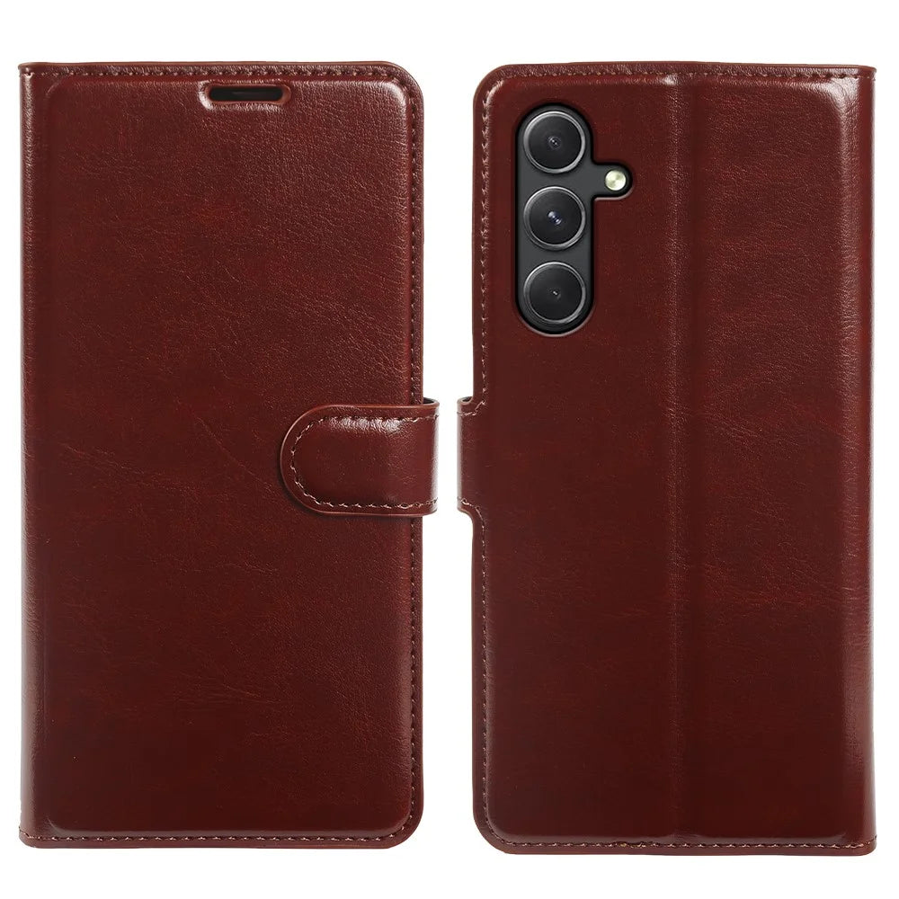 For Samsung Galaxy A34 5G Wallet Case Crazy Horse Texture Leather Flip Phone Cover with Magnetic Closure - Brown - 5