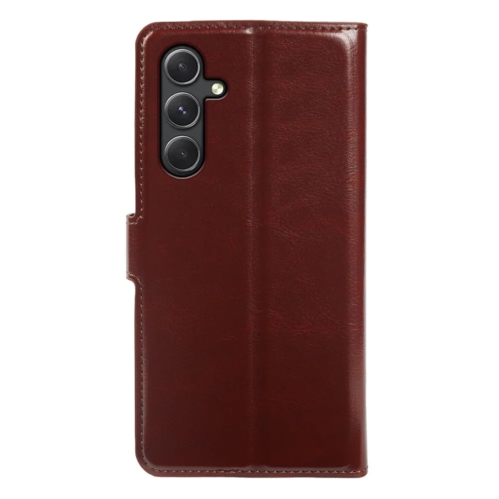 For Samsung Galaxy A34 5G Wallet Case Crazy Horse Texture Leather Flip Phone Cover with Magnetic Closure - Brown - 7