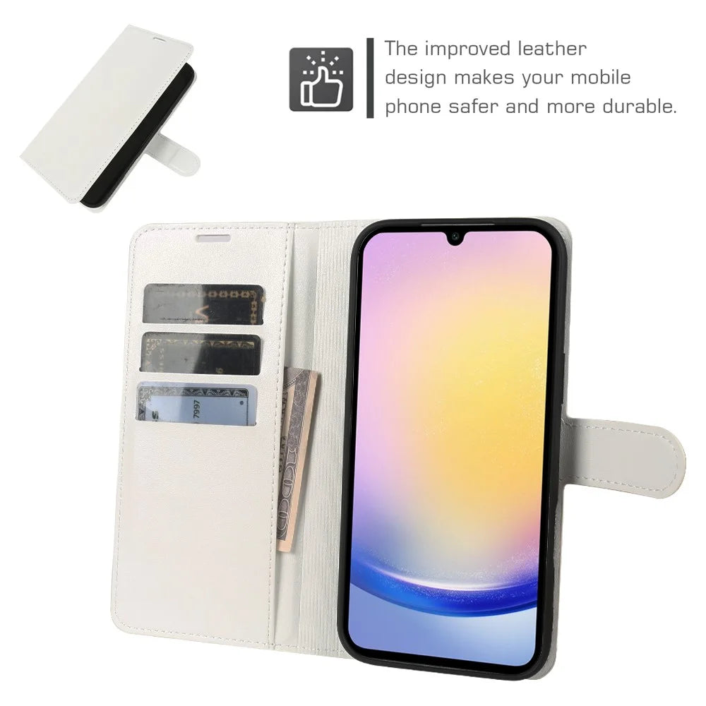 For Samsung Galaxy A25 5G (Global) (161mm) Wallet Case Crazy Horse Texture Leather Flip Phone Cover with Magnetic Closure - White - 3