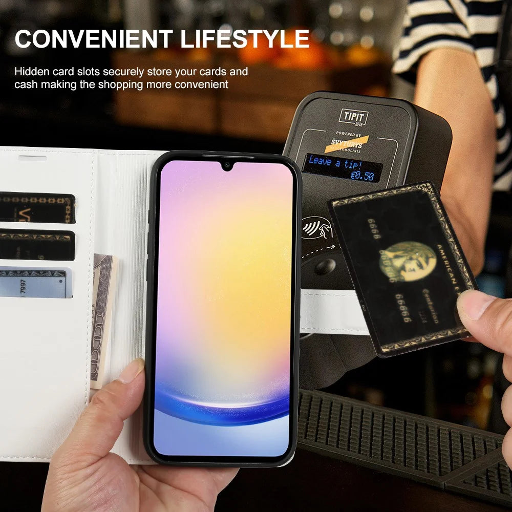 For Samsung Galaxy A25 5G (Global) (161mm) Wallet Case Crazy Horse Texture Leather Flip Phone Cover with Magnetic Closure - White - 4