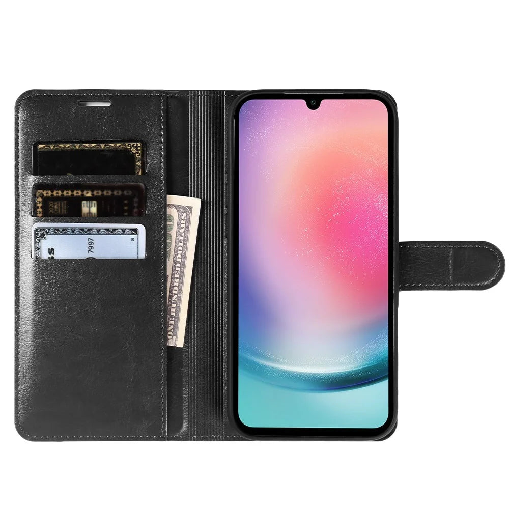 For Samsung Galaxy A24 5G Wallet Case Crazy Horse Texture Leather Flip Phone Cover with Magnetic Closure - Black - 2