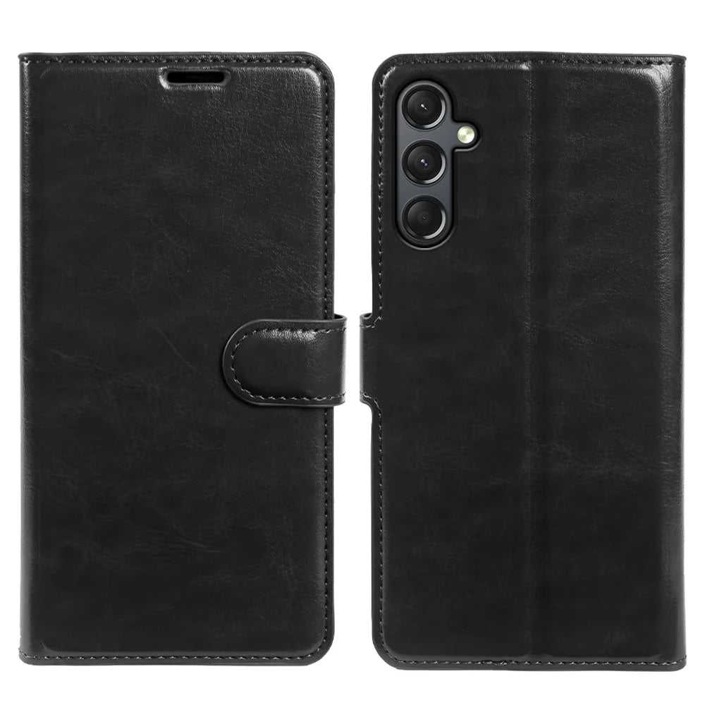 For Samsung Galaxy A24 5G Wallet Case Crazy Horse Texture Leather Flip Phone Cover with Magnetic Closure - Black - 5
