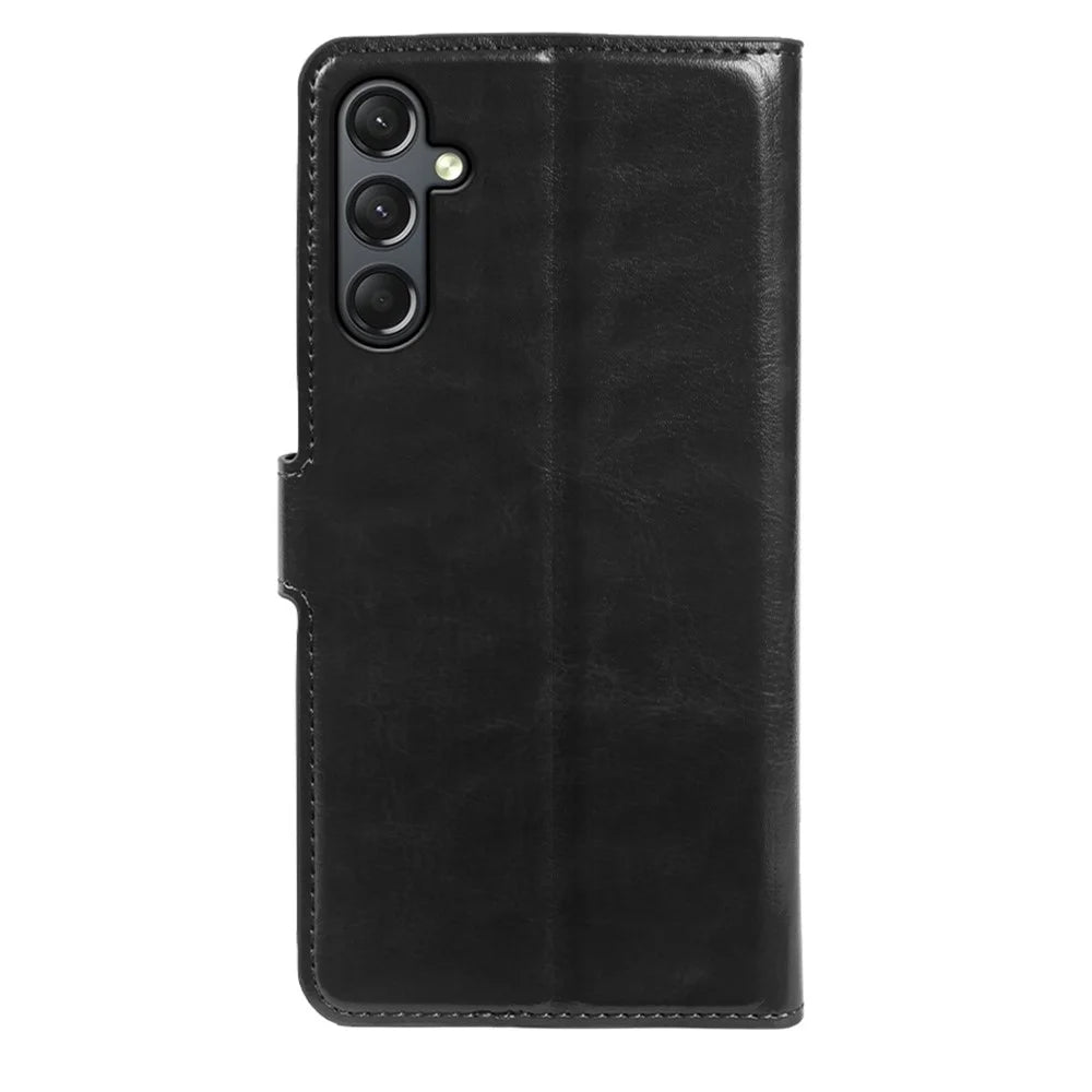 For Samsung Galaxy A24 5G Wallet Case Crazy Horse Texture Leather Flip Phone Cover with Magnetic Closure - Black - 7