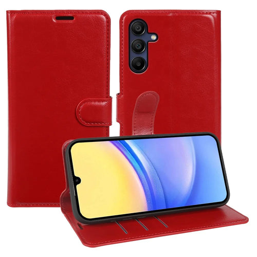 For Samsung Galaxy A15 4G  /  A15 5G Wallet Case Crazy Horse Texture Leather Flip Phone Cover with Magnetic Closure - Red - 1