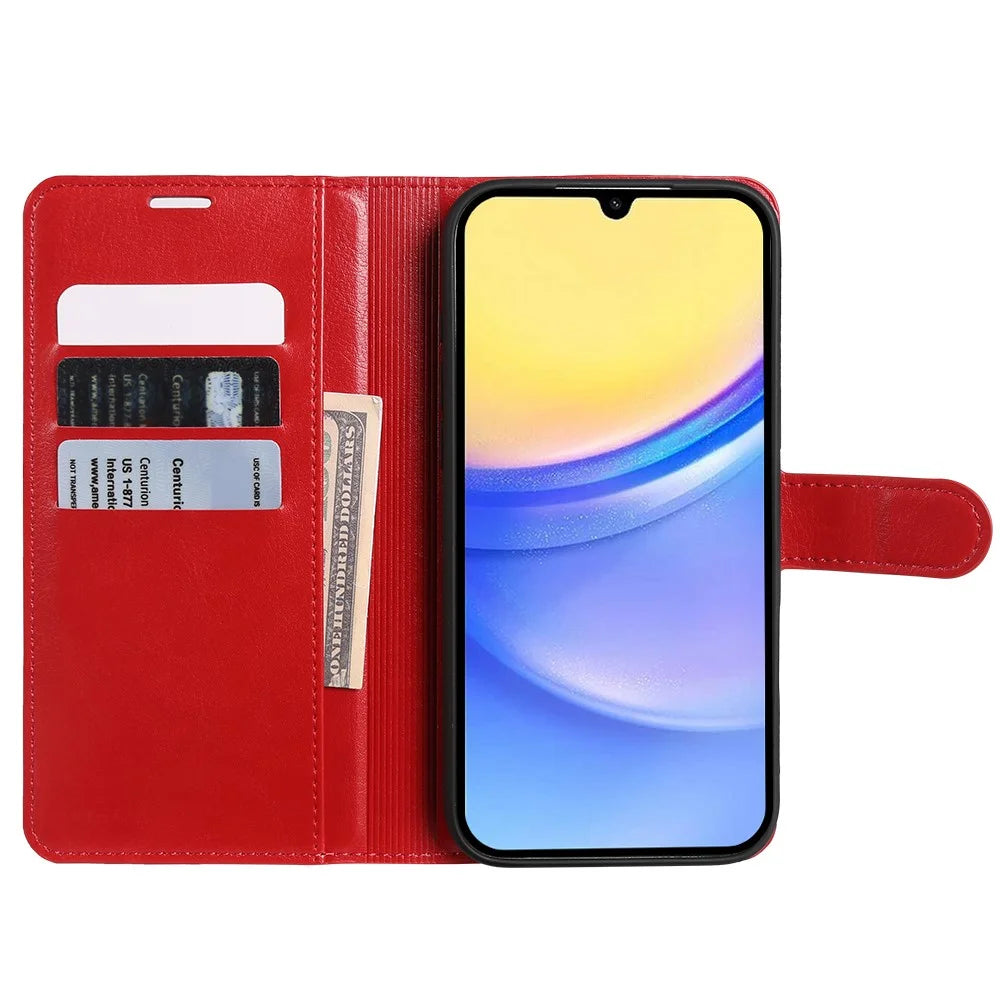 For Samsung Galaxy A15 4G  /  A15 5G Wallet Case Crazy Horse Texture Leather Flip Phone Cover with Magnetic Closure - Red - 2