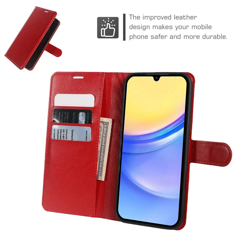 For Samsung Galaxy A15 4G  /  A15 5G Wallet Case Crazy Horse Texture Leather Flip Phone Cover with Magnetic Closure - Red - 3