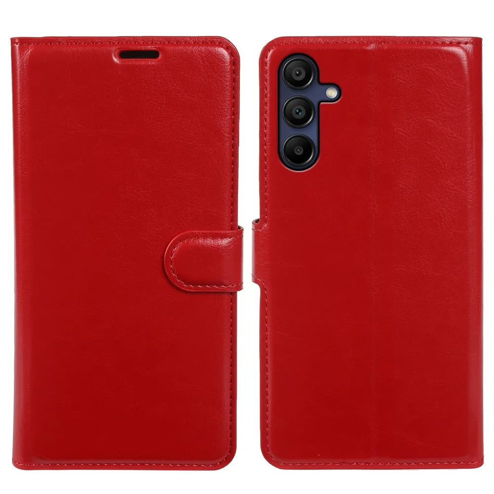 For Samsung Galaxy A15 4G  /  A15 5G Wallet Case Crazy Horse Texture Leather Flip Phone Cover with Magnetic Closure - Red - 5