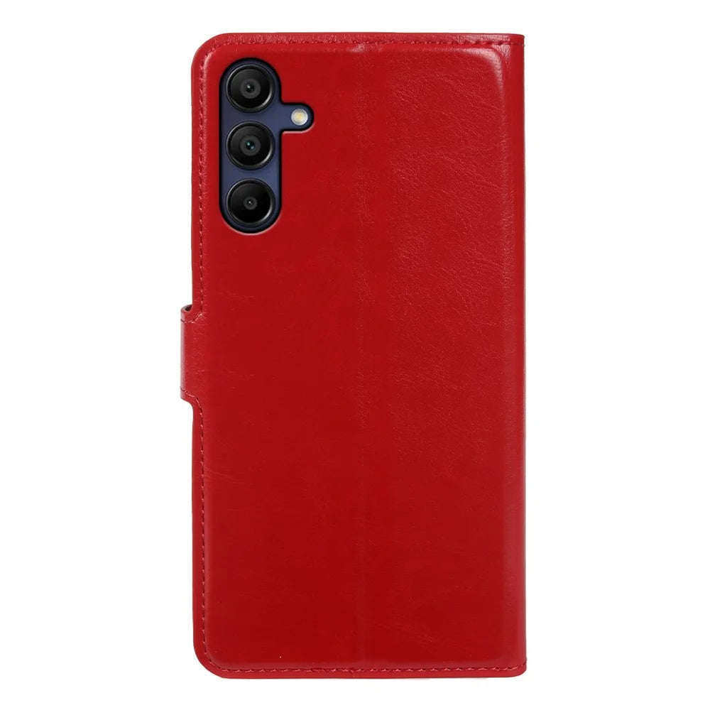 For Samsung Galaxy A15 4G  /  A15 5G Wallet Case Crazy Horse Texture Leather Flip Phone Cover with Magnetic Closure - Red - 7