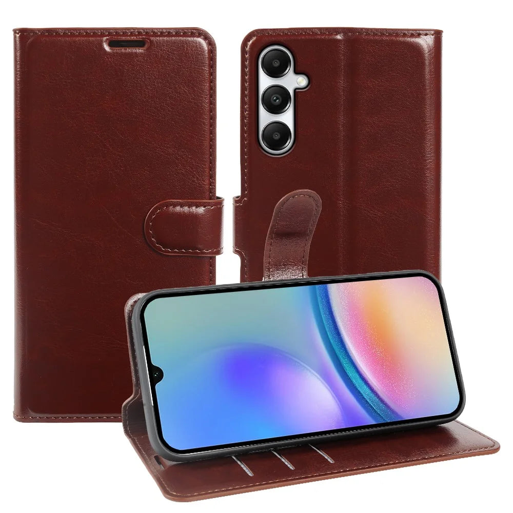 For Samsung Galaxy A05s 4G Wallet Case Crazy Horse Texture Leather Flip Phone Cover with Magnetic Closure - Brown - 1