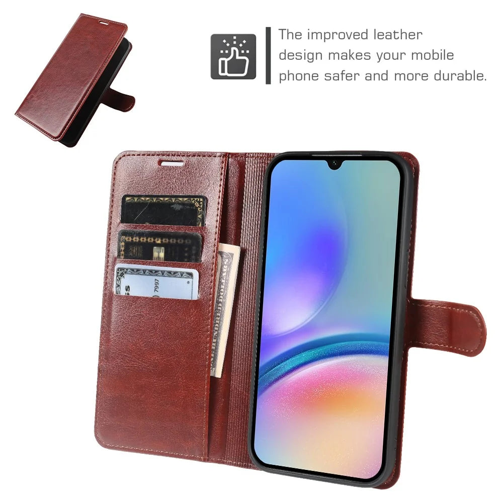 For Samsung Galaxy A05s 4G Wallet Case Crazy Horse Texture Leather Flip Phone Cover with Magnetic Closure - Brown - 4