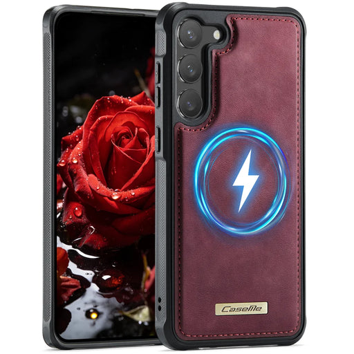 CaseMe For Samsung Galaxy S23 C69 Series Magnetic Case Leather Coated TPU Phone Cover - Red - 1
