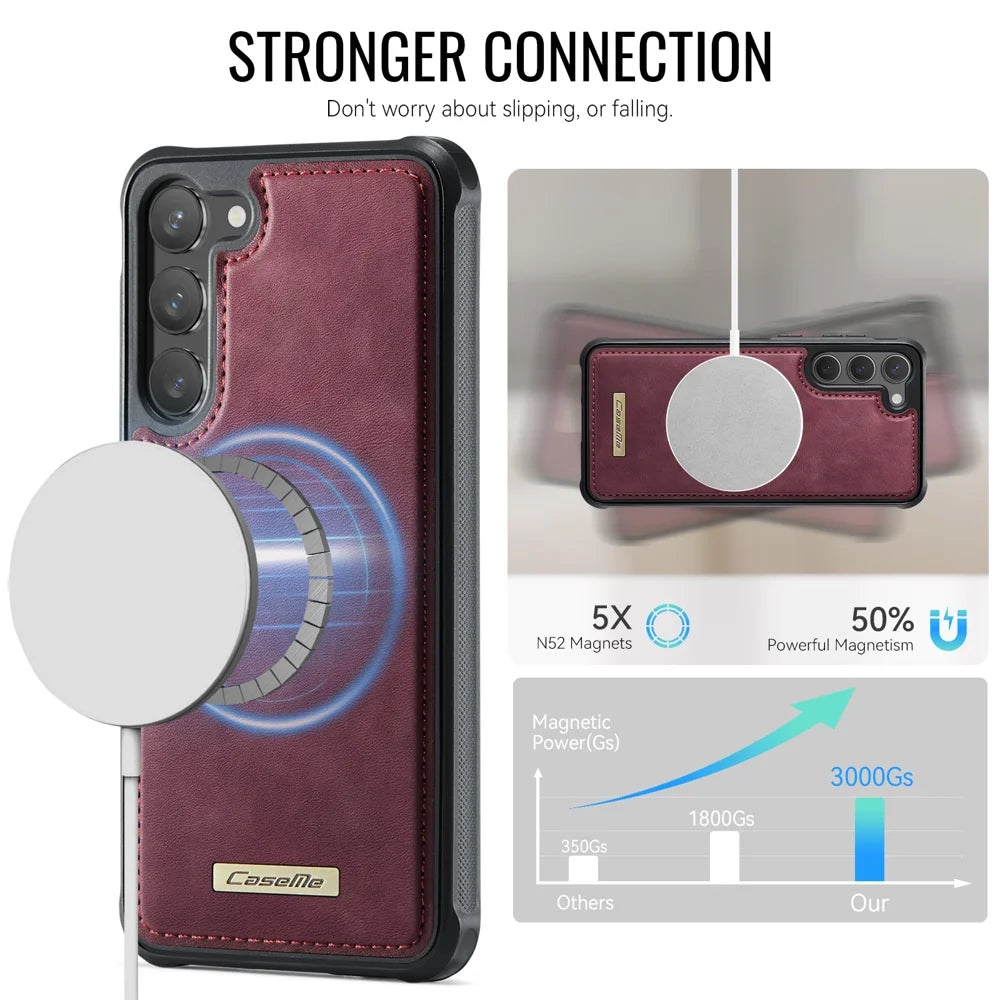 CaseMe For Samsung Galaxy S23 C69 Series Magnetic Case Leather Coated TPU Phone Cover - Red - 2