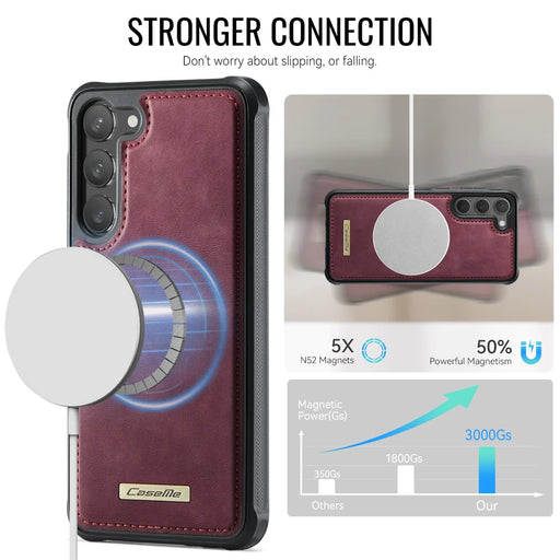 CaseMe For Samsung Galaxy S23 C69 Series Magnetic Case Leather Coated TPU Phone Cover - Red - 2
