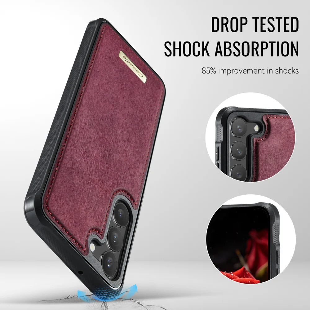 CaseMe For Samsung Galaxy S23 C69 Series Magnetic Case Leather Coated TPU Phone Cover - Red - 6