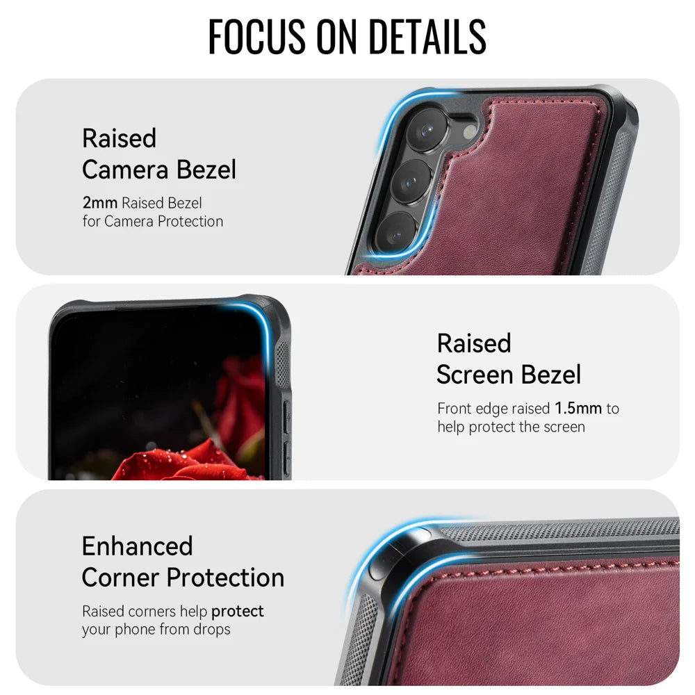 CaseMe For Samsung Galaxy S23+ C69 Series Magnetic Case Leather Coated TPU Phone Cover - Red - 4