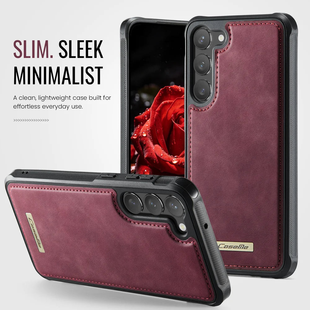 CaseMe For Samsung Galaxy S23+ C69 Series Magnetic Case Leather Coated TPU Phone Cover - Red - 7
