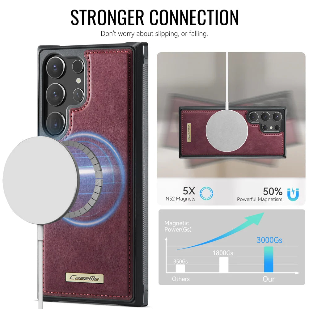 CaseMe For Samsung Galaxy S23 Ultra C69 Series Magnetic Case Leather Coated TPU Phone Cover - Red - 2