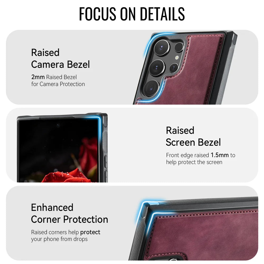 CaseMe For Samsung Galaxy S23 Ultra C69 Series Magnetic Case Leather Coated TPU Phone Cover - Red - 4
