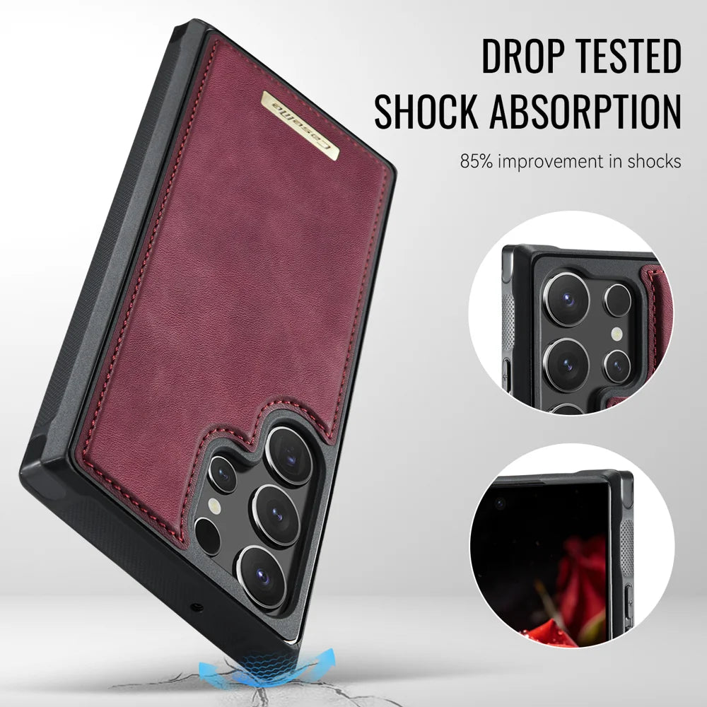 CaseMe For Samsung Galaxy S23 Ultra C69 Series Magnetic Case Leather Coated TPU Phone Cover - Red - 6