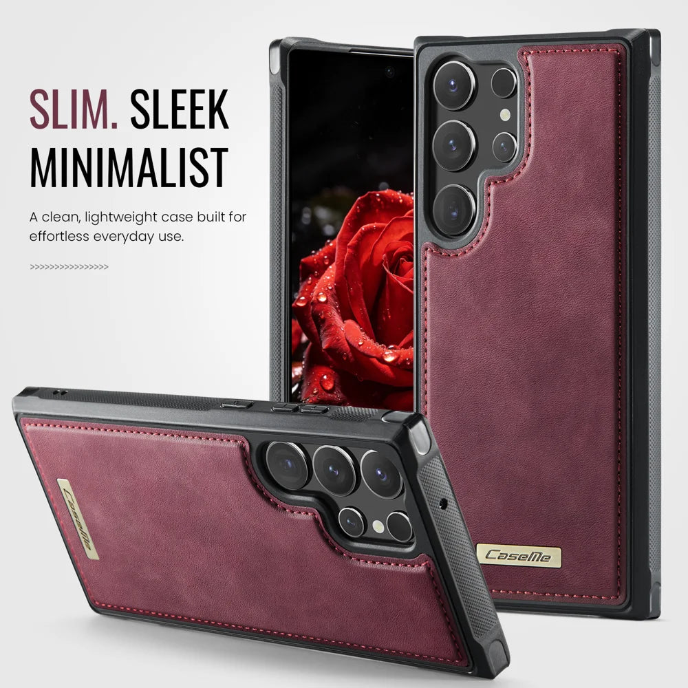 CaseMe For Samsung Galaxy S23 Ultra C69 Series Magnetic Case Leather Coated TPU Phone Cover - Red - 7